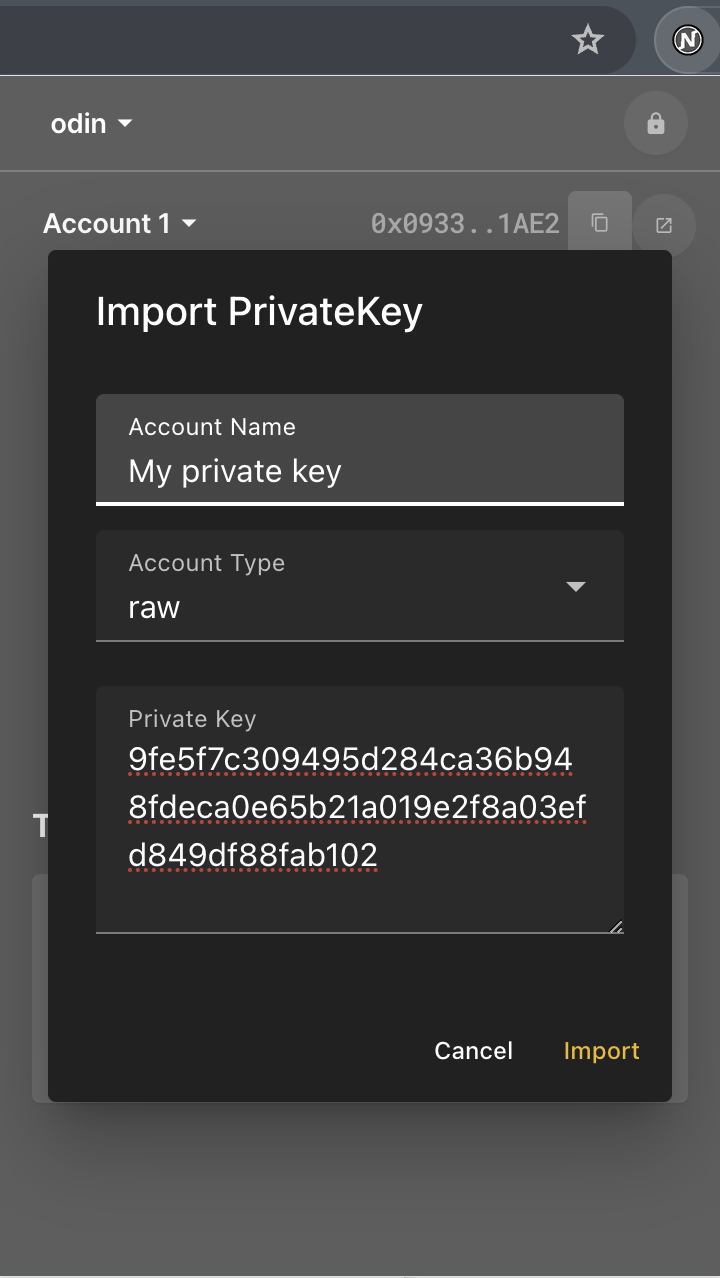 Import "My private key" to "Chrono"